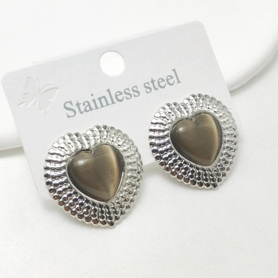 1 Pair Elegant Retro Commute Heart Shape 304 Stainless Steel Ear Studs