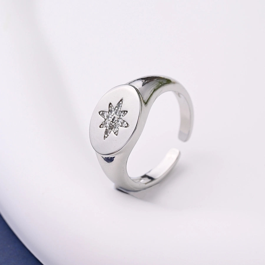 Copper 18K Gold Plated Opening Plating Inlay Eight awn star Heart Shape Zircon Adjustable Ring