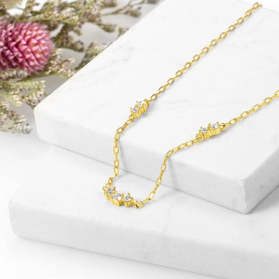 Copper 18K Gold Plated Inlay Solid Color Zircon Necklace