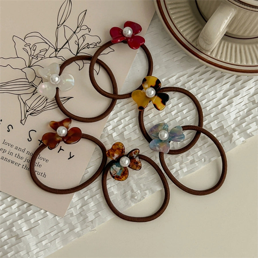 Women's Sweet Flower Acetic acid sheets Pearl Hair Tie