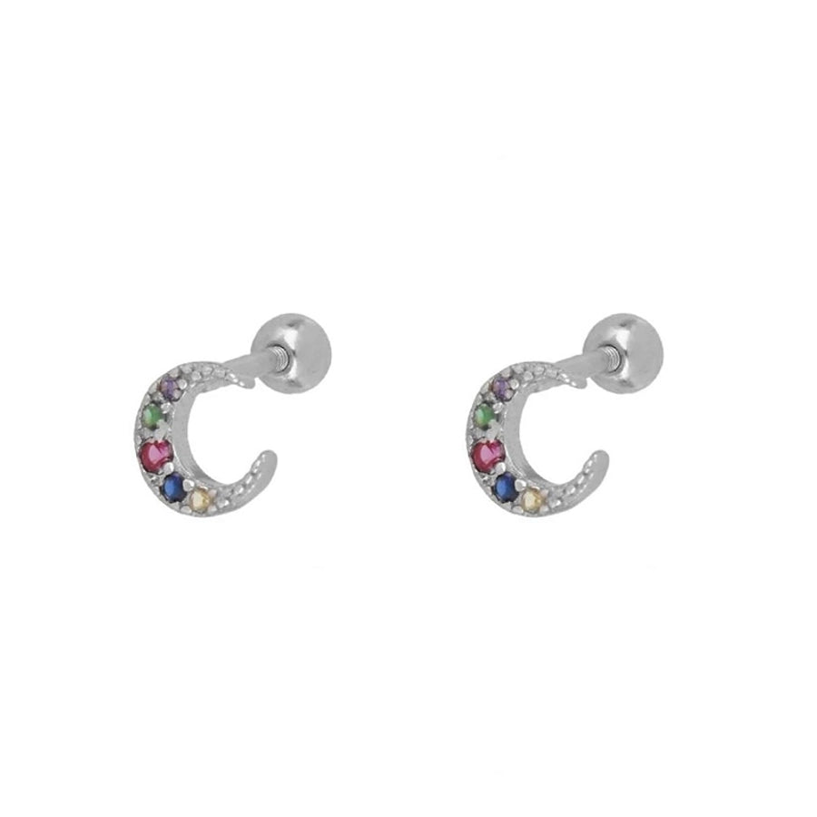 1 Pair IG Style Moon Inlay Copper Zircon Ear Studs