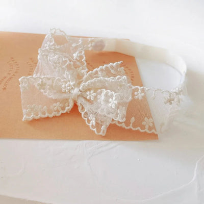 princess solid color bow knot lace net yarn hair band