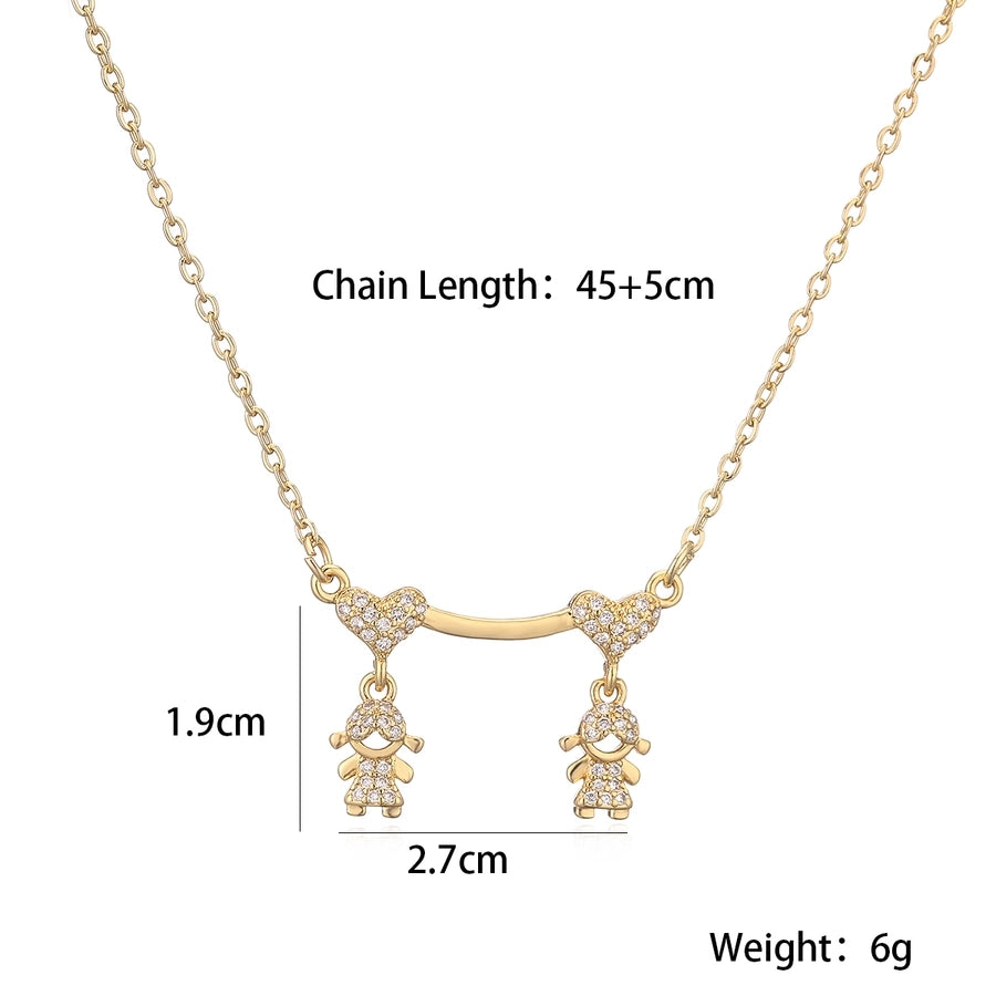 Jewelry Simple Style Human Heart Shape Copper Zircon Pendant Necklace