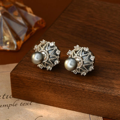 1 Pair Glam Luxurious French Style Flower Inlay Copper Freshwater Pearl Zircon 18K Gold Plated Ear Studs