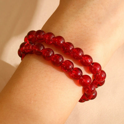 Fashion Simple Style Colored Glazing Bead Bracelet  Hot Sale Crystal Ice Broken Hot Flower Shining Beaded Stretch Bracelet 1 Pair