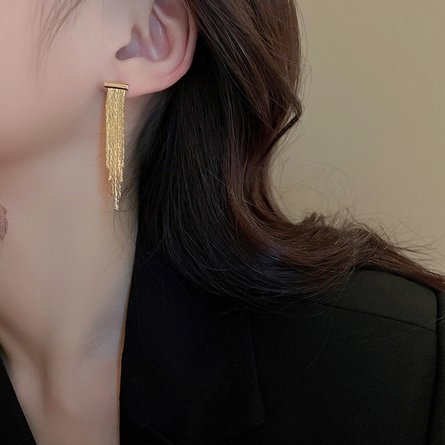 1 Pair Elegant Geometric Solid Color Tassel Copper Drop Earrings