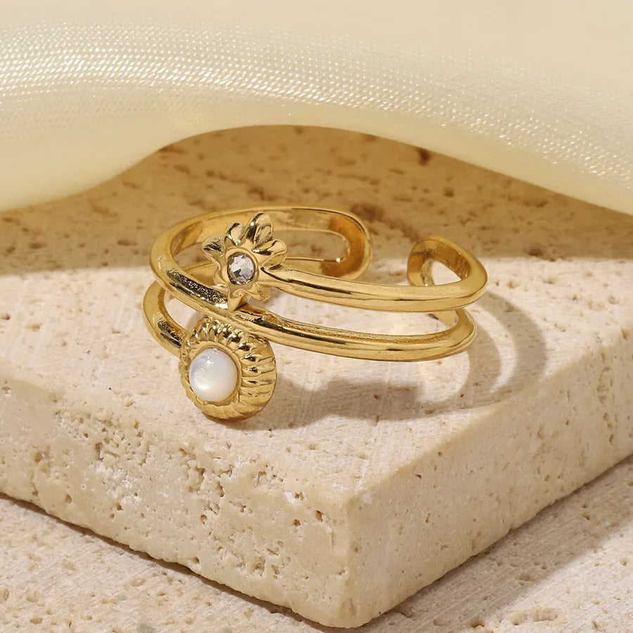 Wholesale Jewelry Retro French Style Simple Style Geometric Titanium Steel Natural Stone Plating Open Rings