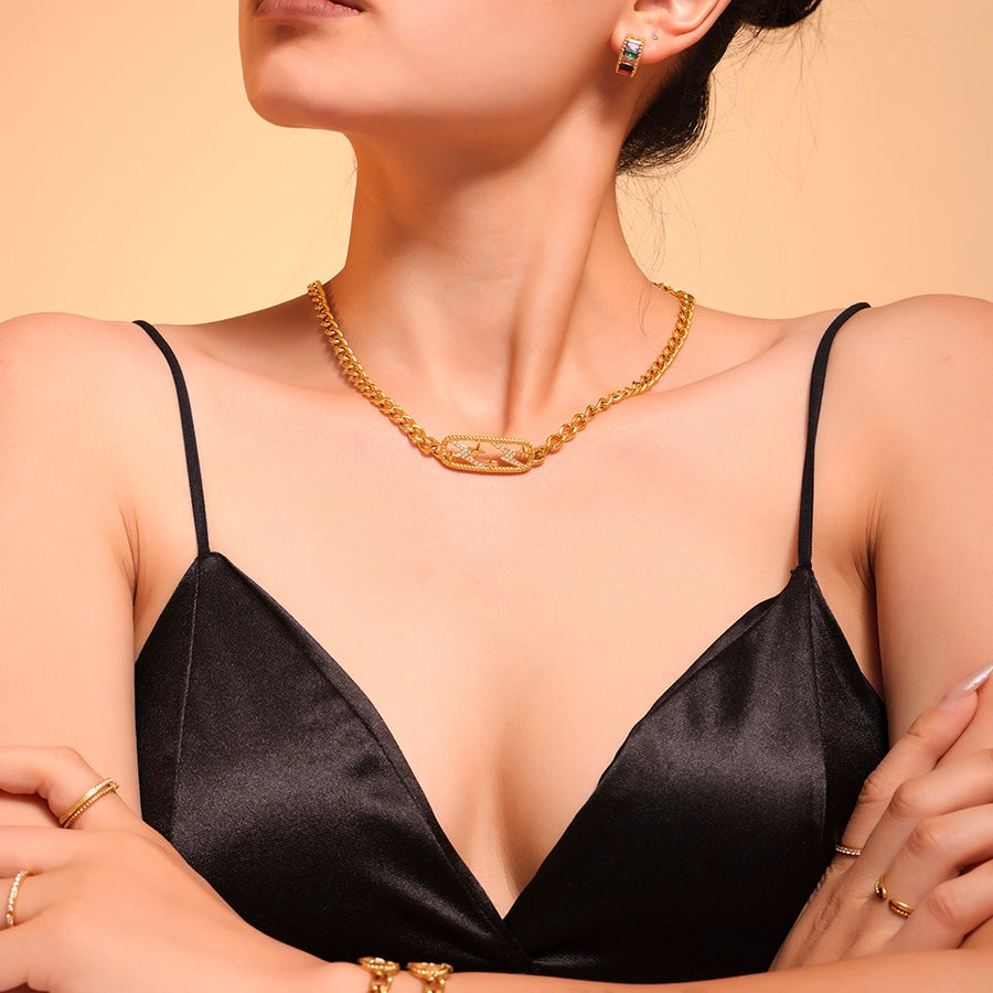 Jewelry Elegant Luxurious Vacation Heart Shape Lightning Titanium Steel Rhinestones 18K Gold Plated Plating Inlay Jewelry Set