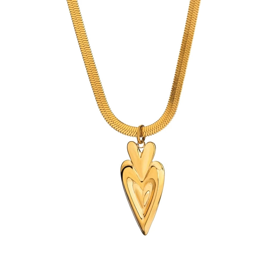 Jewelry Vintage Style Heart Shape 304 Stainless Steel Copper 18K Gold Plated Pendant Necklace