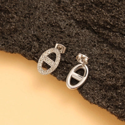 1 Pair Retro Simple Style Oval Inlay 304 Stainless Steel 316 Stainless Steel  Rhinestones 18K Gold Plated Ear Studs
