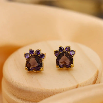 1 Pair Vintage Style Classic Style Paw Print Heart Shape Plating Titanium Steel Zircon 18K Gold Plated Ear Studs