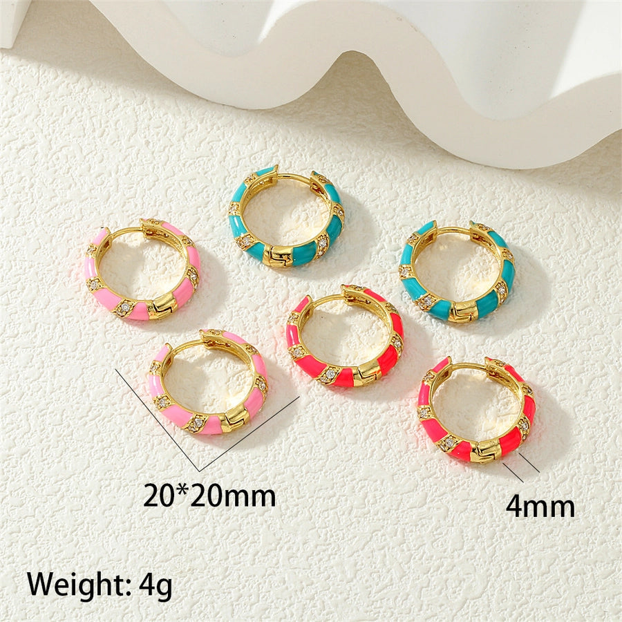 1 Pair IG Style Simple Style Commute Circle Enamel Inlay Copper Zircon 18K Gold Plated Earrings