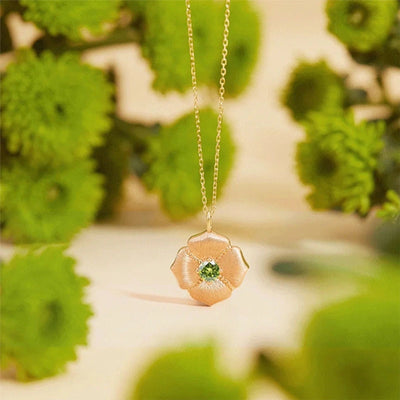 Alloy Copper Inlay Flower Birthstone Pendant Necklace