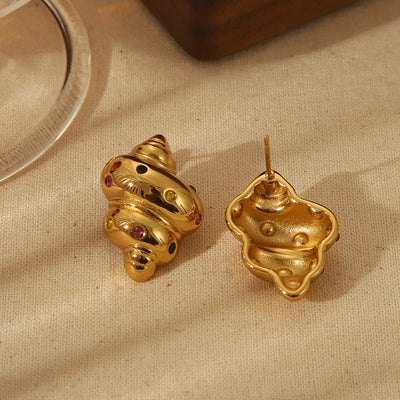 1 Pair Vintage Style Simple Style Conch Plating Inlay 304 Stainless Steel Zircon 18K Gold Plated Ear Studs
