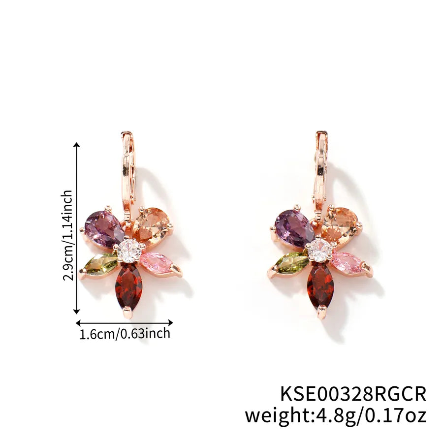 Wholesale Jewelry Sweet Shiny Flower Copper Glass K Gold Plated Inlay Jewelry Set cable chain