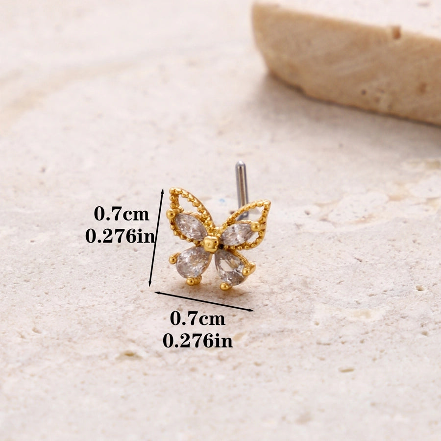 1 Piece Nose Rings & Studs Classic Style Cross Butterfly Copper Polishing Plating Zircon 18K Gold Plated Nose Rings & Studs