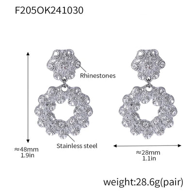 Jewelry Elegant Circle 304 Stainless Steel Rhinestones Glass Stone 18K Gold Plated Plating Inlay Earrings Necklace