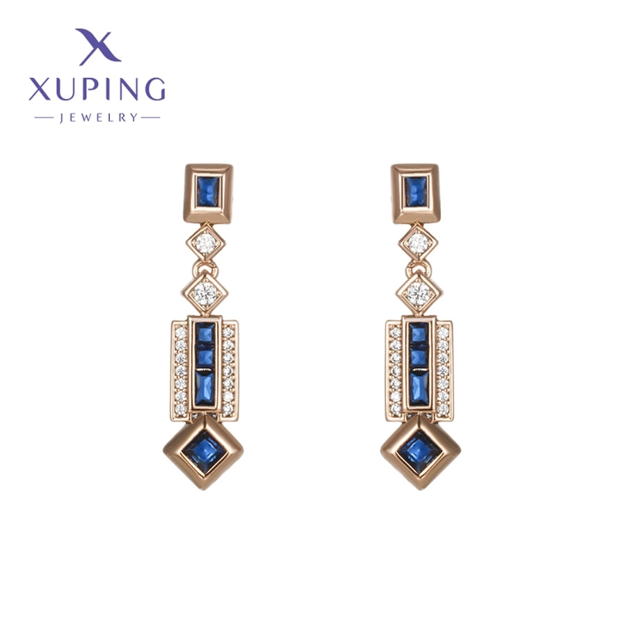 1 Pair Elegant XUPING Geometric Inlay Copper Artificial Gemstones 18K Gold Plated Drop Earrings