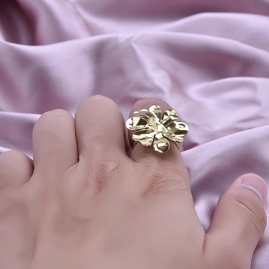 Jewelry Cute Geometric Flower 304 Stainless Steel 18K Gold Plated Irregular Polishing Adjustable Ring