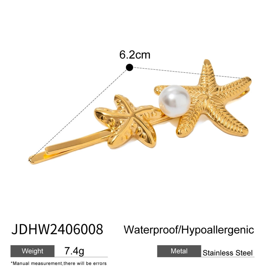 Women's IG Style Marine Style Starfish Flower Shell 304 Stainless Steel Inlay Pearl Hair Clip Insert comb