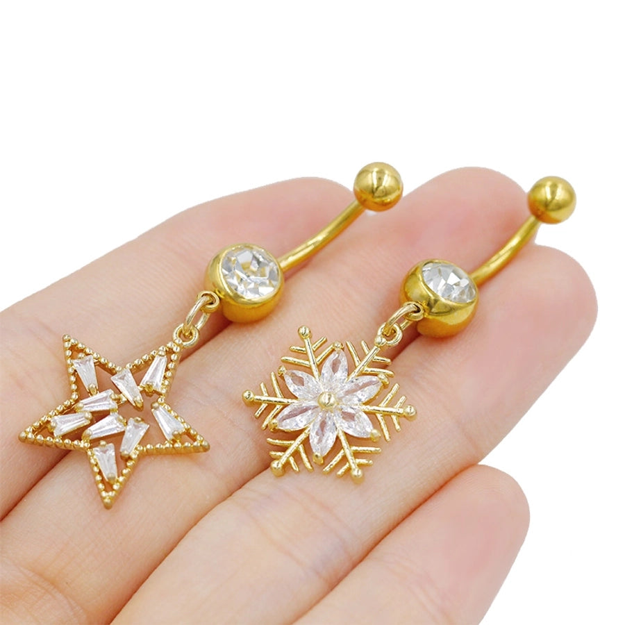 1 Piece Belly Rings Sexy Classic Style Snowflake 316 Stainless Steel  Alloy Plating Rhinestones Glass 18K Gold Plated White Gold Plated