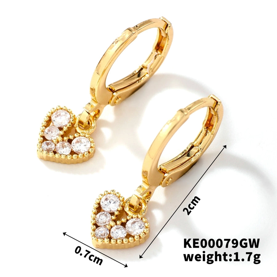 1 Pair Casual Elegant Heart Shape Flower Inlay Copper Zircon K Gold Plated Drop Earrings
