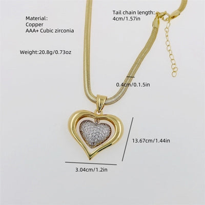1 Piece Copper Plating 18K Gold Love Heart with Cutout XINGX Small Heart-Shaped Full of Diamond Zircon Snake Chain Suitable for Men Women Daily Wear Suitable for Gifts Cross-Border Original New Arrivals