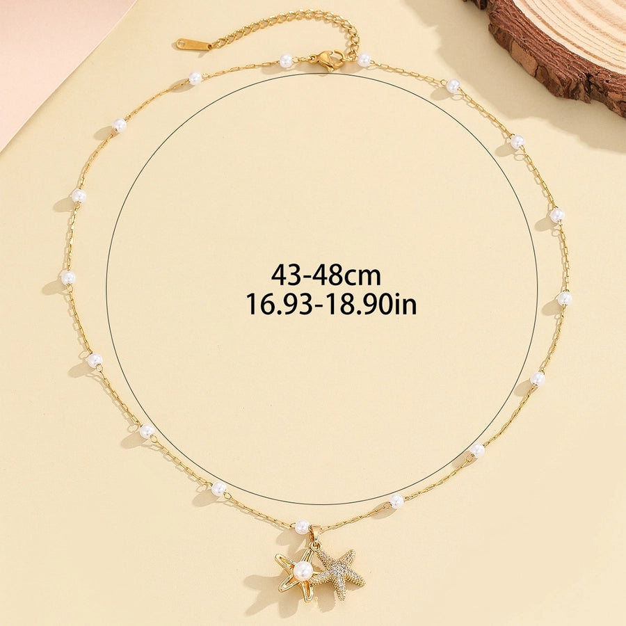 Jewelry Marine Style Sweet Starfish 304 Stainless Steel Pendant Necklace