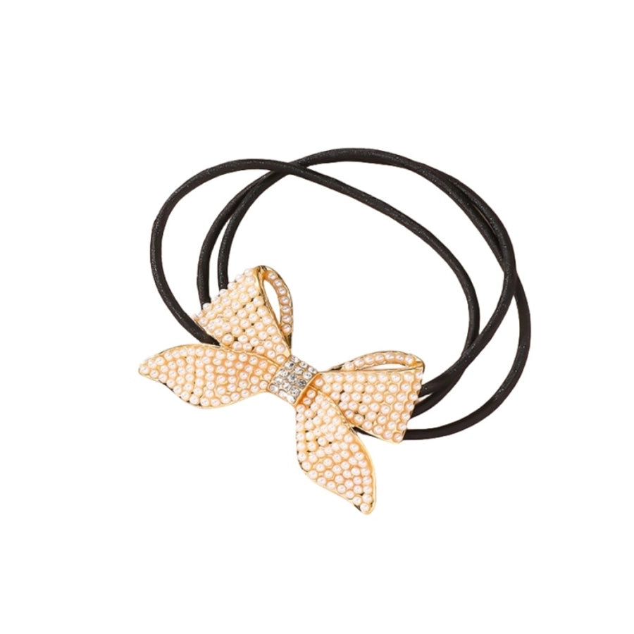 women's simple style butterfly bow knot alloy inlay rhinestones pearl hair tie