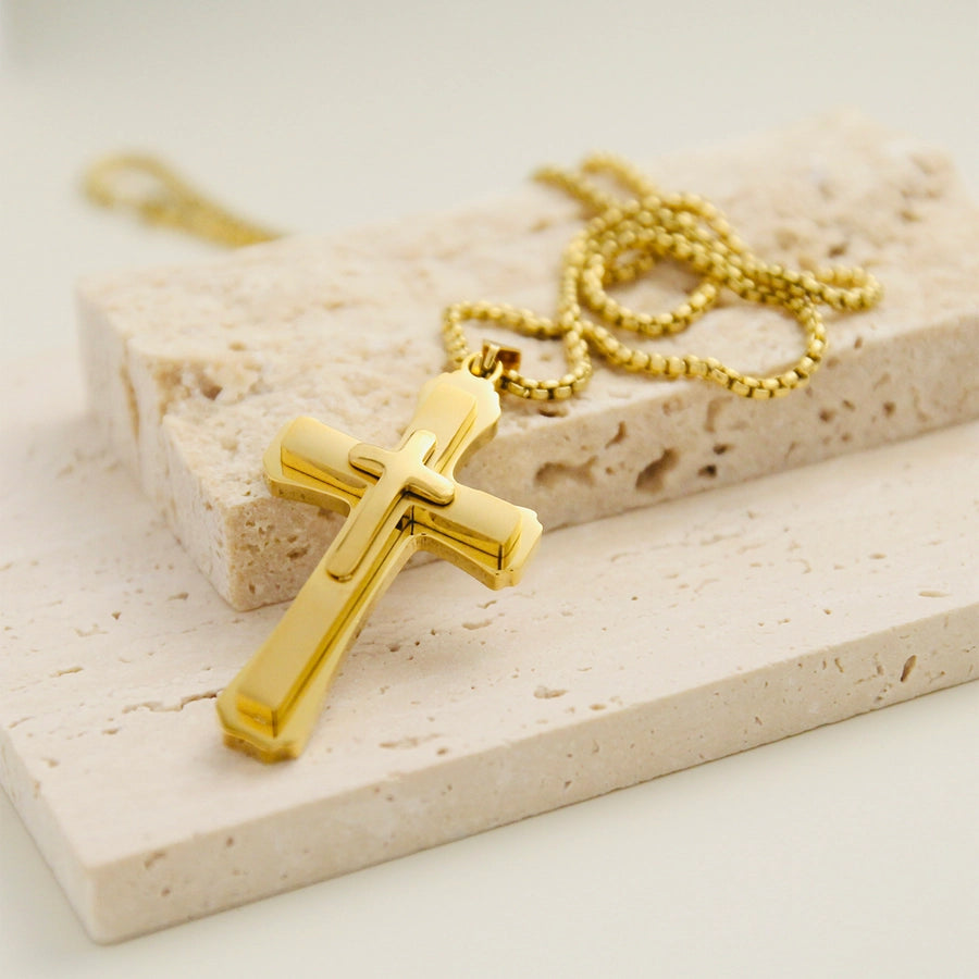 Jewelry IG Style Hip-Hop Cross 304 Stainless Steel 18K Gold Plated Layered Plating Three-dimensional Pendant Necklace