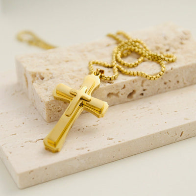 Jewelry IG Style Hip-Hop Cross 304 Stainless Steel 18K Gold Plated Layered Plating Three-dimensional Pendant Necklace