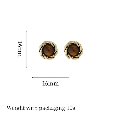 1 Pair Vintage Style Simple Style Geometric Round Heart Shape Plating Inlay Copper Natural Stone Zircon 18K Gold Plated Ear Studs