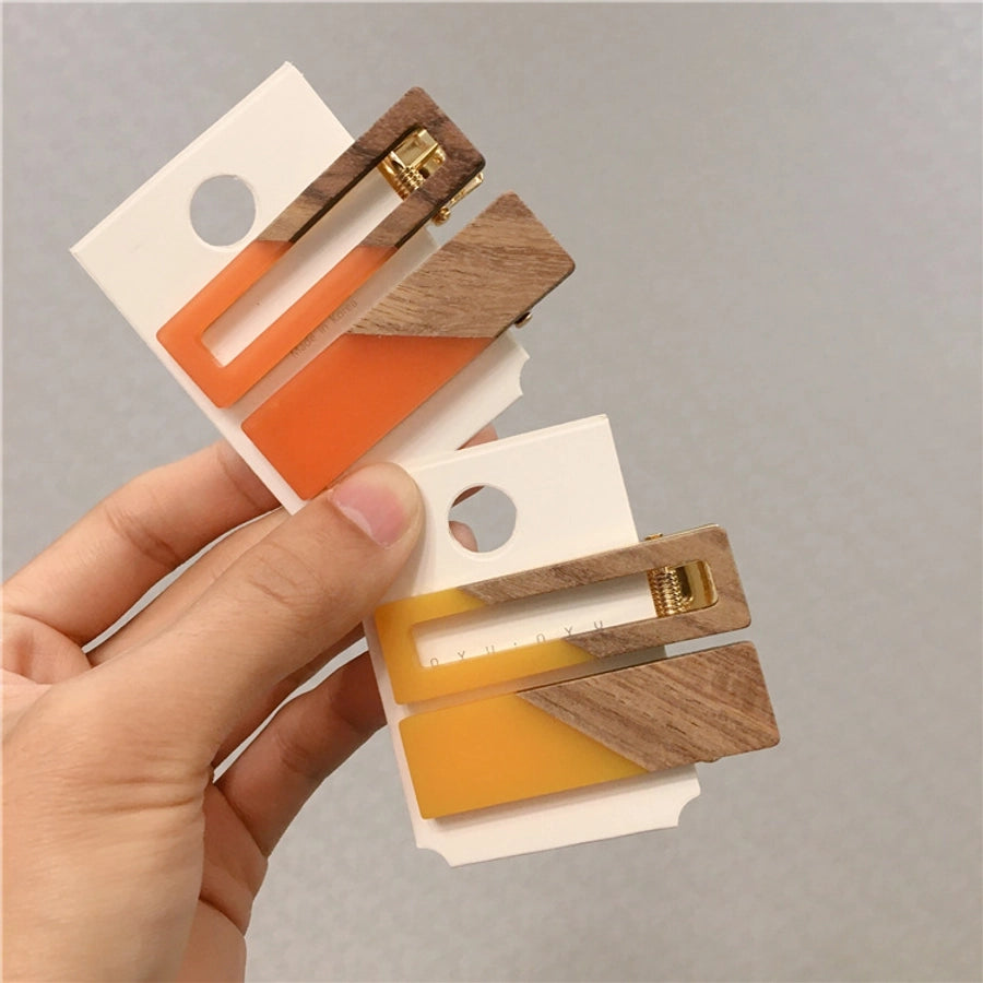 simple style color block wood acetic acid sheets handmade patchwork hair clip 1 pair
