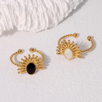 Jewelry Retro French Style Classic Style Geometric 304 Stainless Steel 18K Gold Plated Enamel Stainless Steel Rings