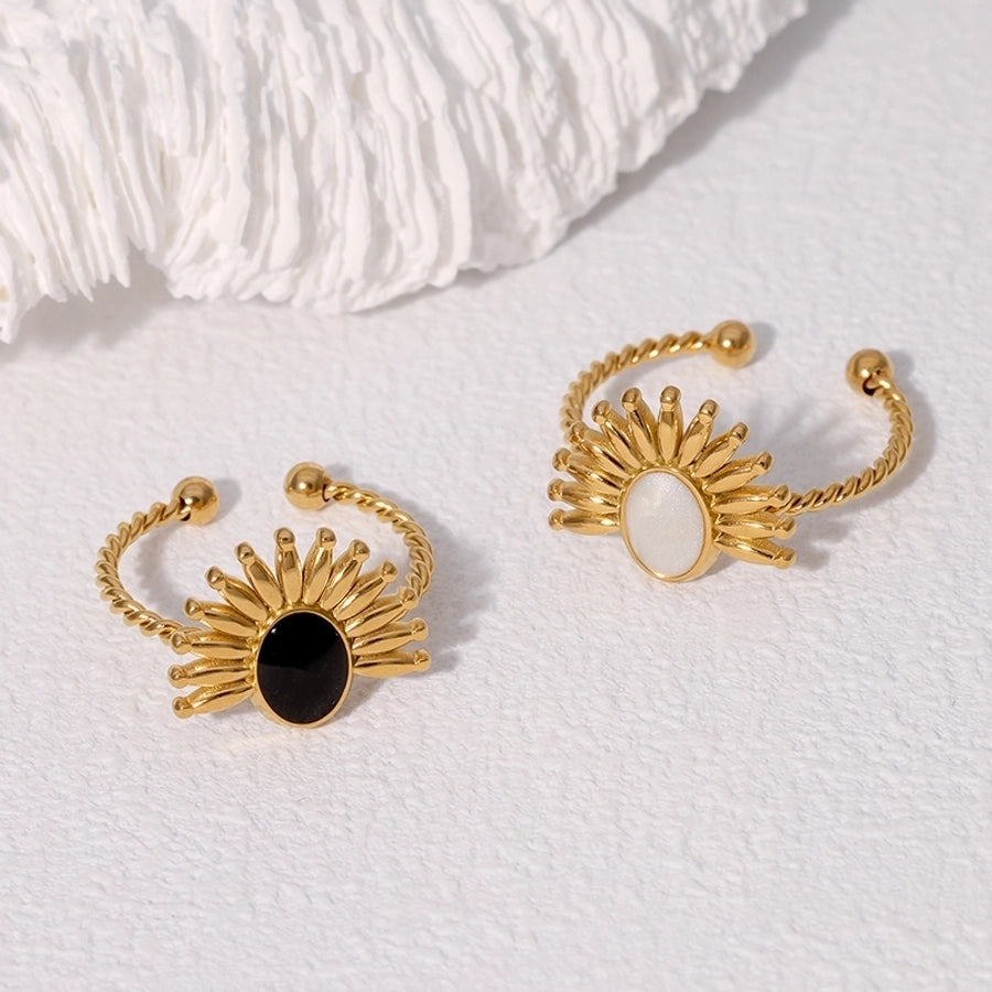 Jewelry Retro French Style Classic Style Geometric 304 Stainless Steel 18K Gold Plated Enamel Stainless Steel Rings