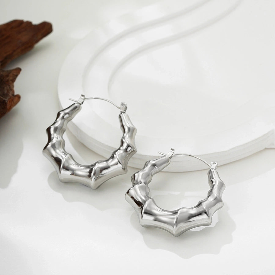 1 Pair Classical Bamboo Joint 304 Stainless Steel Hoop Earrings