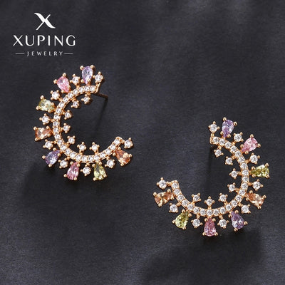 1 Pair Elegant C Shape Plating Copper Artificial Gemstones 18K Gold Plated Ear Studs