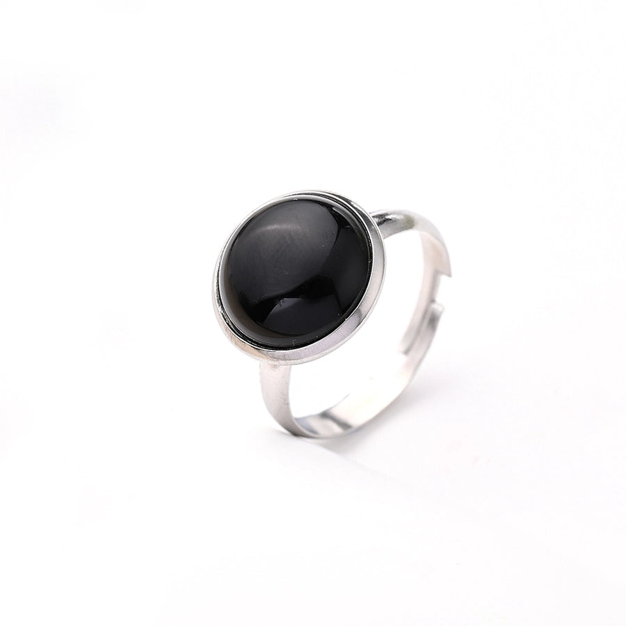 Jewelry Casual Simple Style Round Solid Color 304 Stainless Steel Natural Stone Crystal Polishing Inlay Adjustable Ring