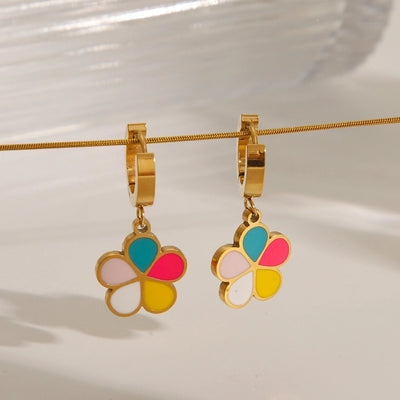 Jewelry French Style Sweet IG Style Flower 304 Stainless Steel Pearl 18K Gold Plated Enamel Inlay Bracelets Earrings Necklace
