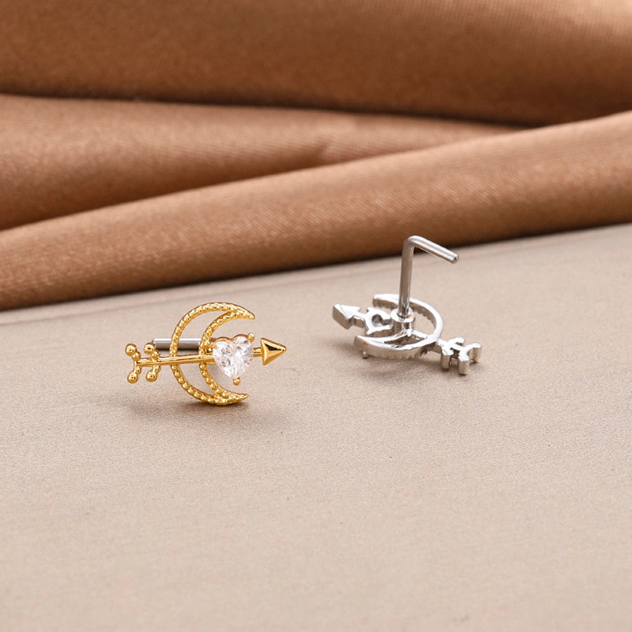1 Piece Nose Rings & Studs Classic Style Cross Butterfly Copper Polishing Plating Zircon 18K Gold Plated Nose Rings & Studs