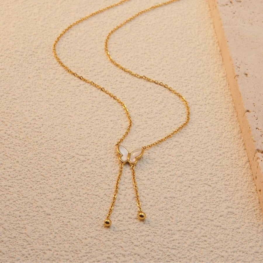 Jewelry Sweet Simple Style Butterfly 304 Stainless Steel Acrylic Shell 18K Gold Plated Plating Butterfly Pendant Necklace