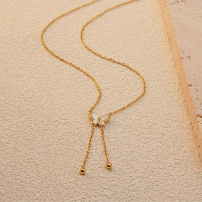 Jewelry Sweet Simple Style Butterfly 304 Stainless Steel Acrylic Shell 18K Gold Plated Plating Butterfly Pendant Necklace