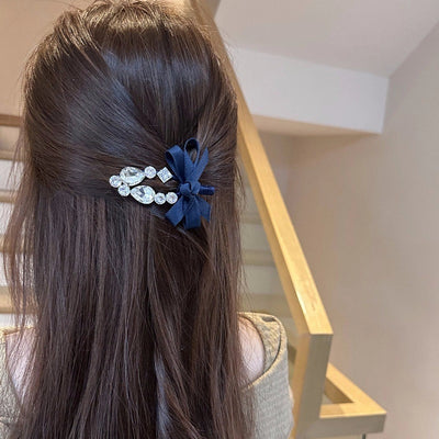 Korean Dongdaemun Hair Accessories Elegant Sweet Bow Rhinestone Hairpin Fashion Bangs Clip Side Clip Women's Side Hairpin