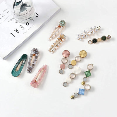 Hair Accessories Acetic Acid Side Clip Marble Effect Hairpin Pearl Candy Color Fashion Hairpin Combination Set