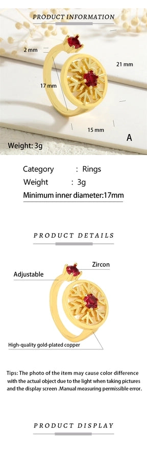Copper Inlay Snowflake Zircon Open Rings