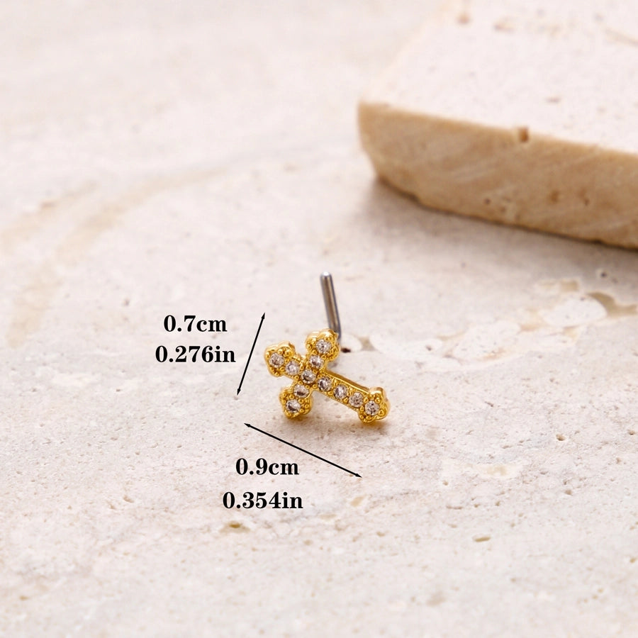 1 Piece Nose Rings & Studs Classic Style Cross Butterfly Copper Polishing Plating Zircon 18K Gold Plated Nose Rings & Studs