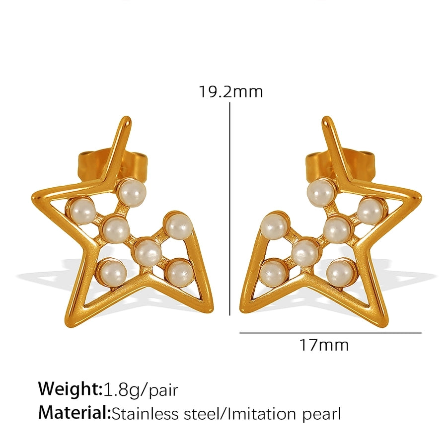 Jewelry IG Style Elegant French Style Star 304 Stainless Steel Artificial Pearls 18K Gold Plated Polishing Plating Inlay Jewelry Set