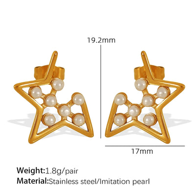 Jewelry IG Style Elegant French Style Star 304 Stainless Steel Artificial Pearls 18K Gold Plated Polishing Plating Inlay Jewelry Set