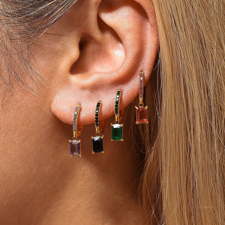 1 Pair Elegant Vacation Rectangle Inlay 304 Stainless Steel Zircon 18K Gold Plated Drop Earrings
