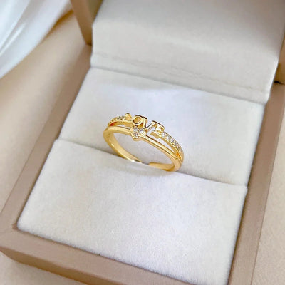 Titanium Steel Brass Gold Plated Inlay Letter Zircon Brass Rings